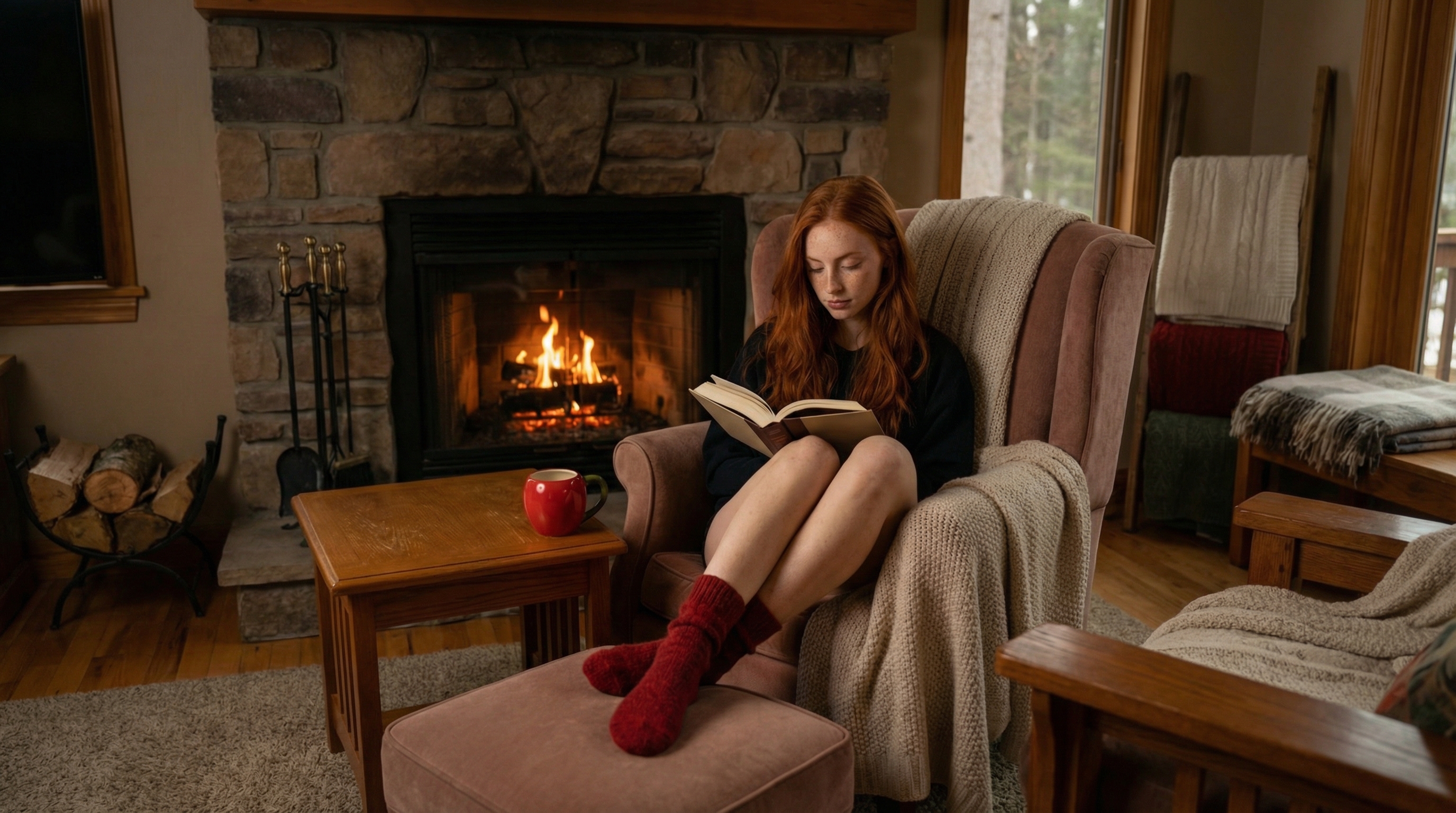 Eva cómoda en casa con café — crear tu avatar sin complicaciones